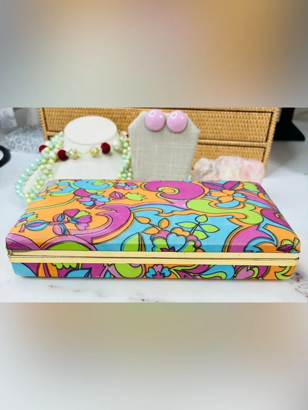 Vintage 1960s Groovy Mele Hippie Psychedelic Swirl Colors Jewelry Box
